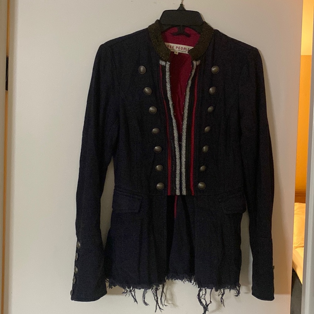 Womens Free People Frayed Military Jacket